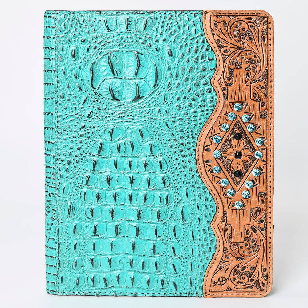 LC-ADBG1040 Crocodile Embossed Leather Portfolio with Hand Tooled Floral Accents-Eleanor Western Edition