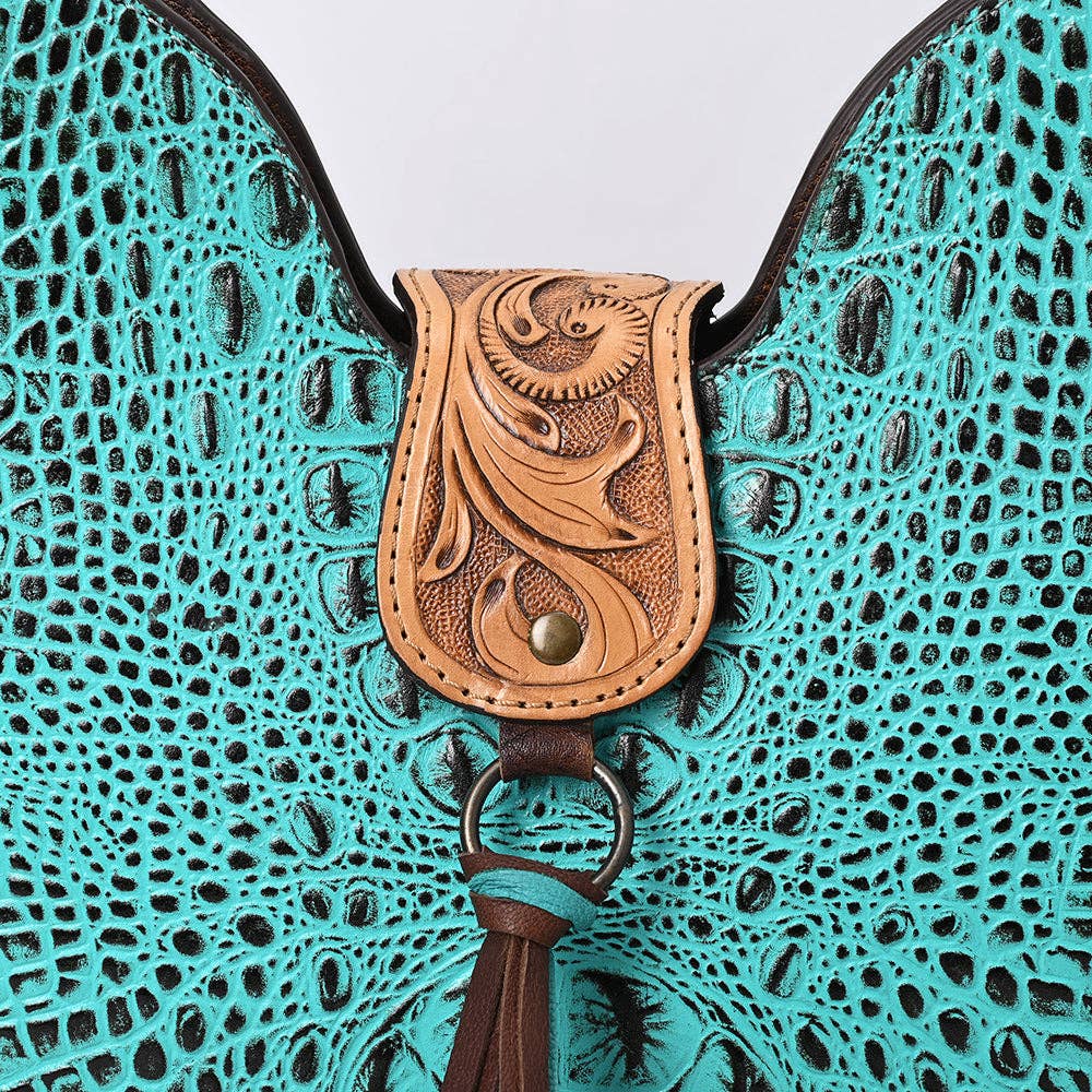 ADBG1039 Turquoise Croc Embossed Tooled Leather Hobo Bag-Western Crossbody
