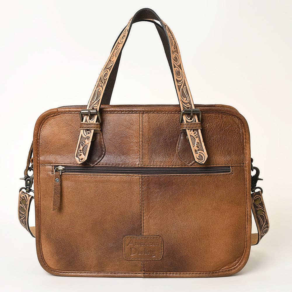 ADBG1183 Western Hand-Tooled Leather Tote Bag - Croc-Embossed & Floral Inlay by American Darling