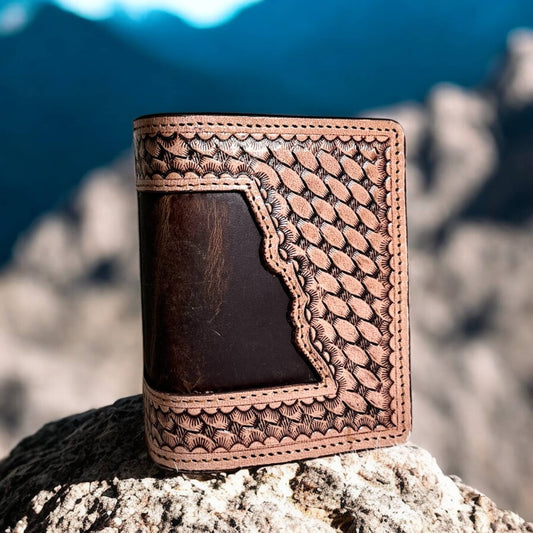 Basketweave tooled leather wallet