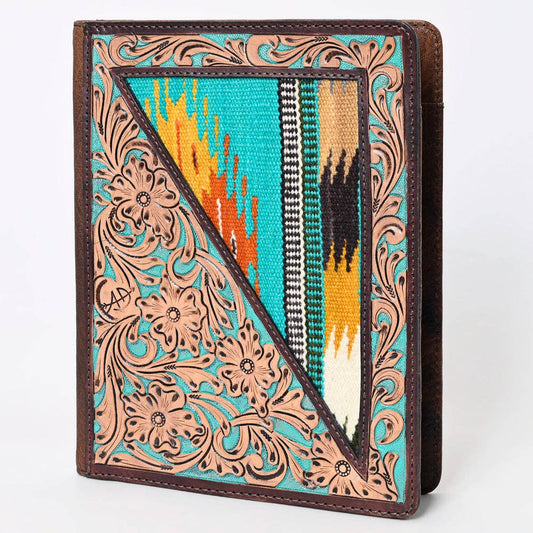 ADBG1160 Western Portfolio – Floral Hand Tooled Carving with Turquoise Saddle Blanket Accents