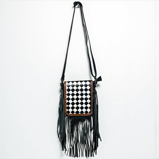 Checker tooled leather crossbody bag