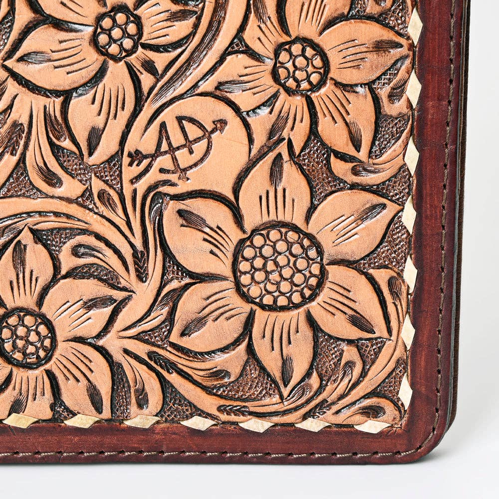 ADBG1184 Hand-Tooled Leather Journal Cover - Floral Tooled Western Notebook Sleeve by American Darling