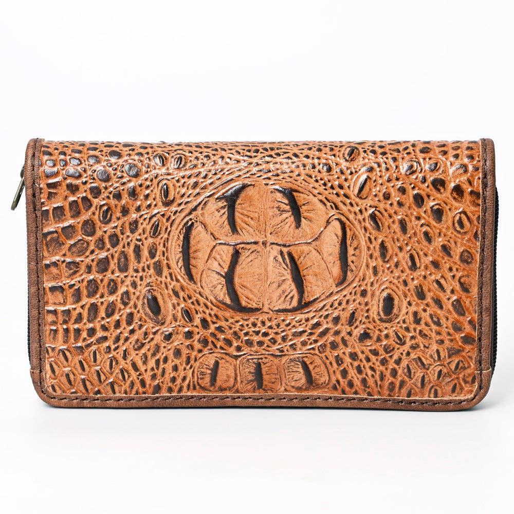ADBG1195 Floral Studded Leather Organiser - Croc-Embossed Western Design with Crystal & Gem Accents