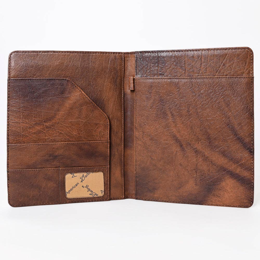 ADBG1160 Western Portfolio – Floral Hand Tooled Carving with Turquoise Saddle Blanket Accents