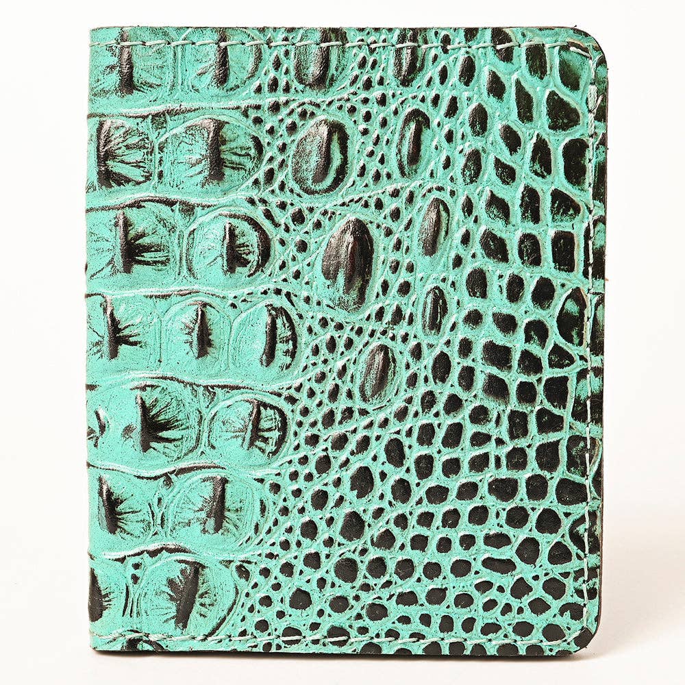 ADBG1248 Turquoise Croc-Embossed Leather Wallet - Western Rodeo Style
