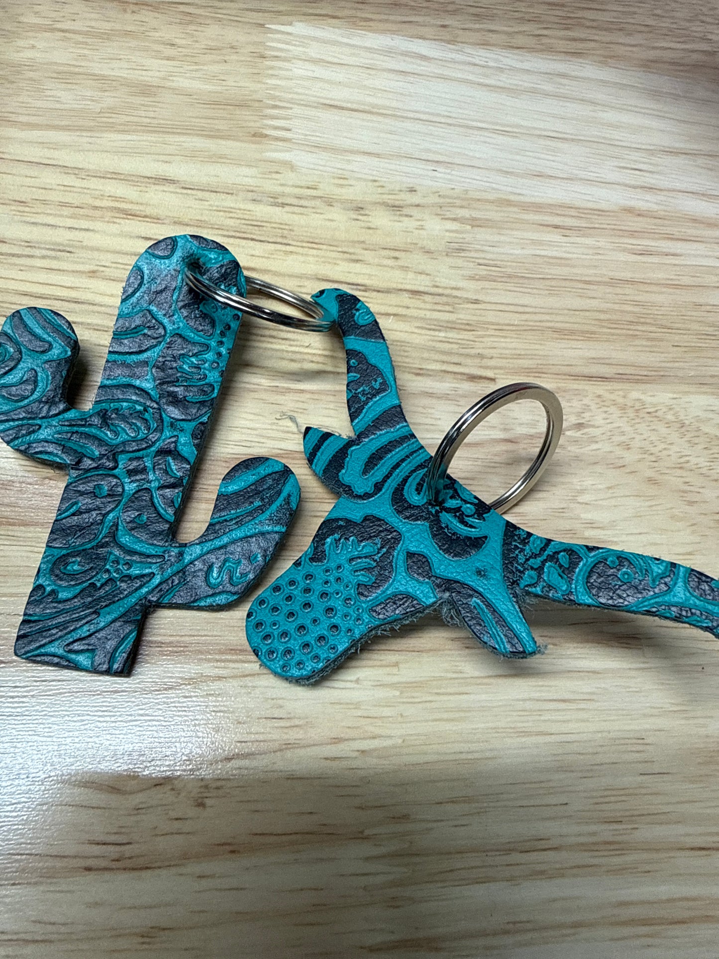 Western Highland Tooled Leather Keychain