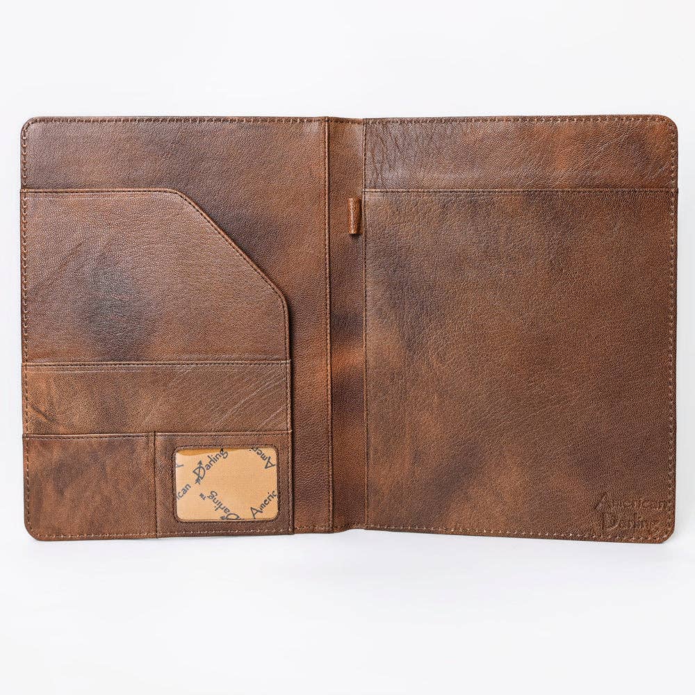 ADBG1040J Western Crocodile Embossed Leather Portfolio with Hand Tooled floral carvings and Diamond Accents-Eleanor Collection