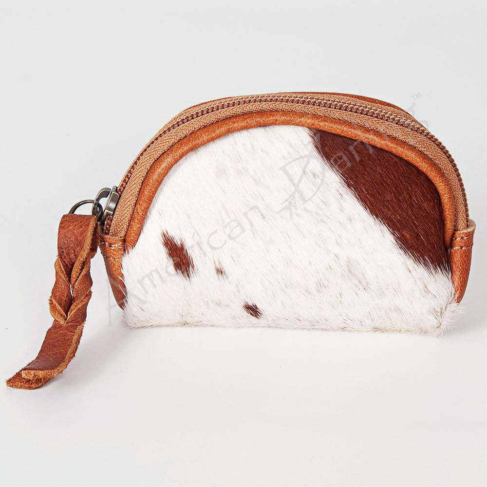 LC-ADBG472 Hair-On Cowhide Leather Coin Purse Western Mini Zip Wallet