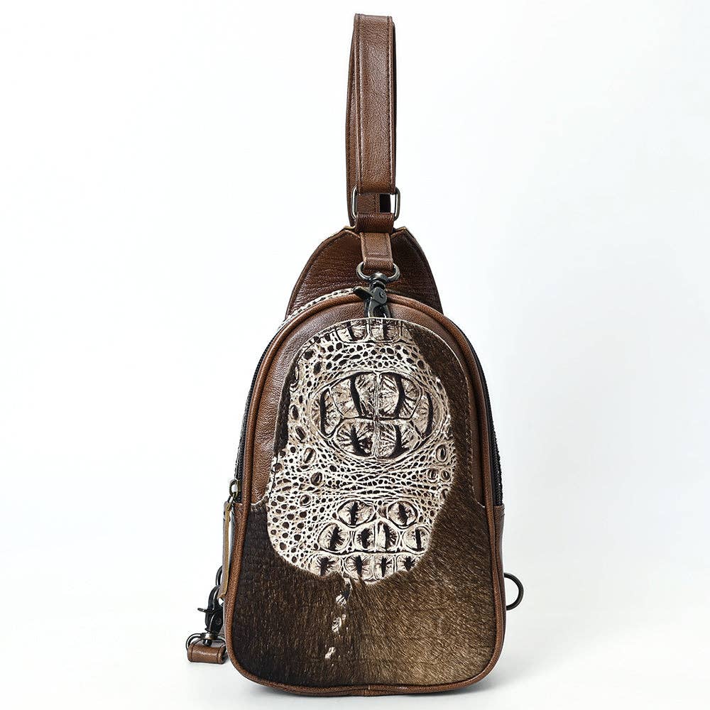 ADBG1538 Gator Embossed Hair-On Leather Sling Bag - Bold Western Crossbody