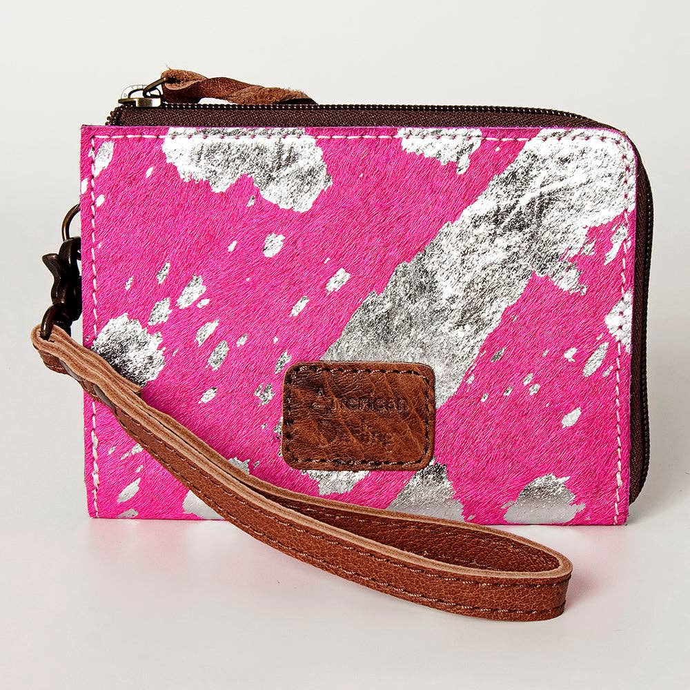 LC-ADBG821 Hair-On Cowhide Leather Coin Purse Western Mini Zip Wallet