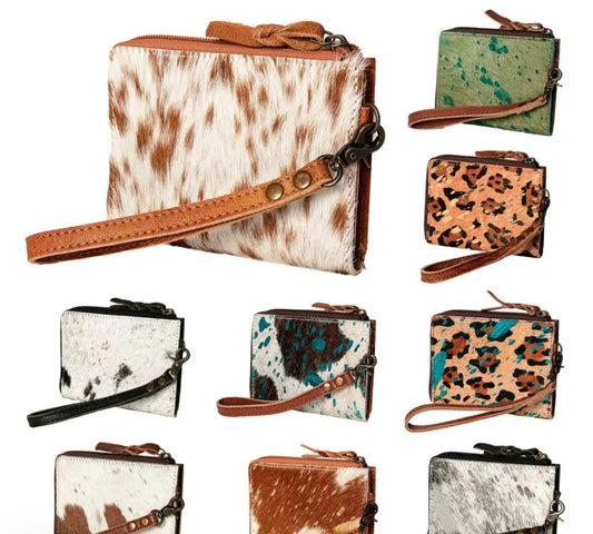 LC-ADBG821 Hair-On Cowhide Leather Coin Purse Western Mini Zip Wallet