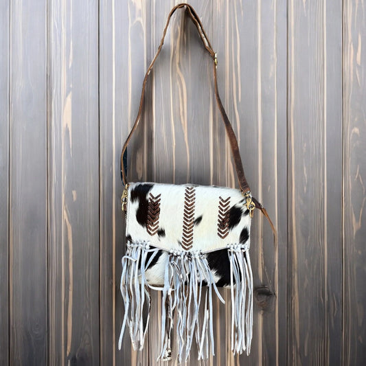 Cowhide & leather  fringe crossbody bag