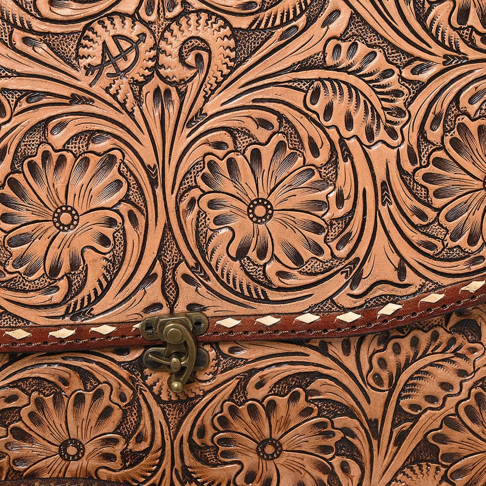ADBG1210 Briefcase Genuine Western Leather with Floral Hand Tooled Women Bag