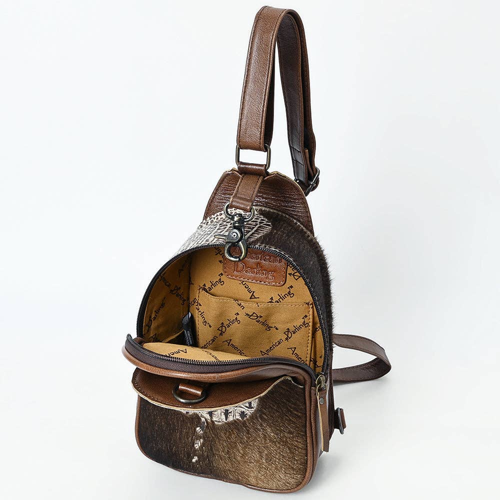ADBG1538 Gator Embossed Hair-On Leather Sling Bag - Bold Western Crossbody