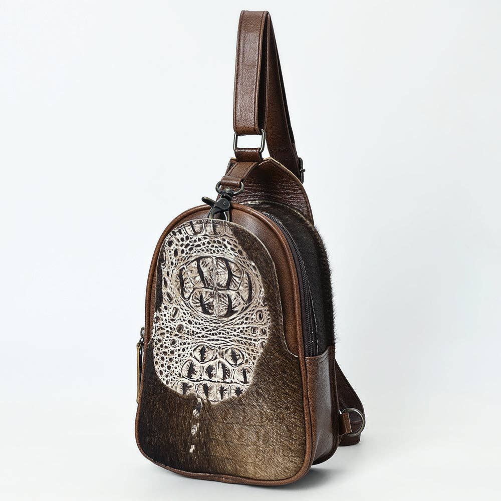 ADBG1538 Gator Embossed Hair-On Leather Sling Bag - Bold Western Crossbody