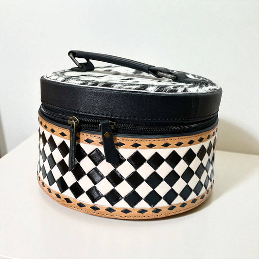Checker tooled leather & cowhide jewelry box