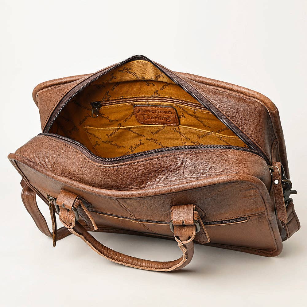 ADBG1183 Western Hand-Tooled Leather Tote Bag - Croc-Embossed & Floral Inlay by American Darling