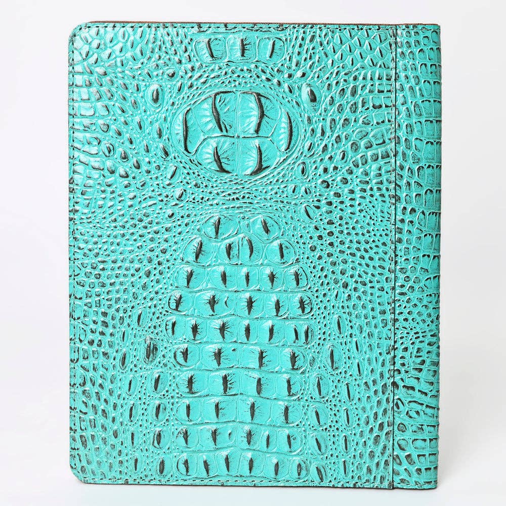 LC-ADBG1040 Crocodile Embossed Leather Portfolio with Hand Tooled Floral Accents-Eleanor Western Edition