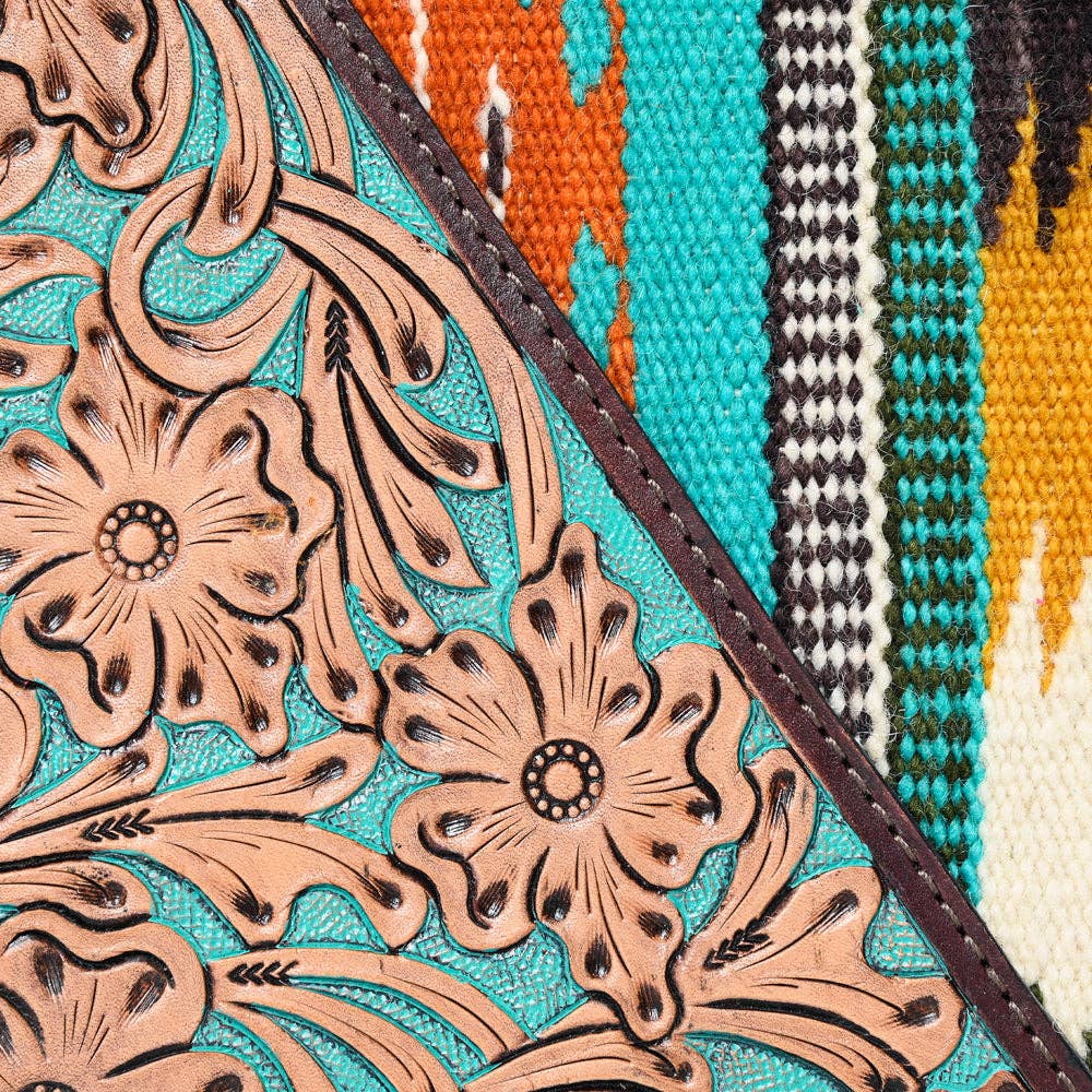 ADBG1160 Western Portfolio – Floral Hand Tooled Carving with Turquoise Saddle Blanket Accents