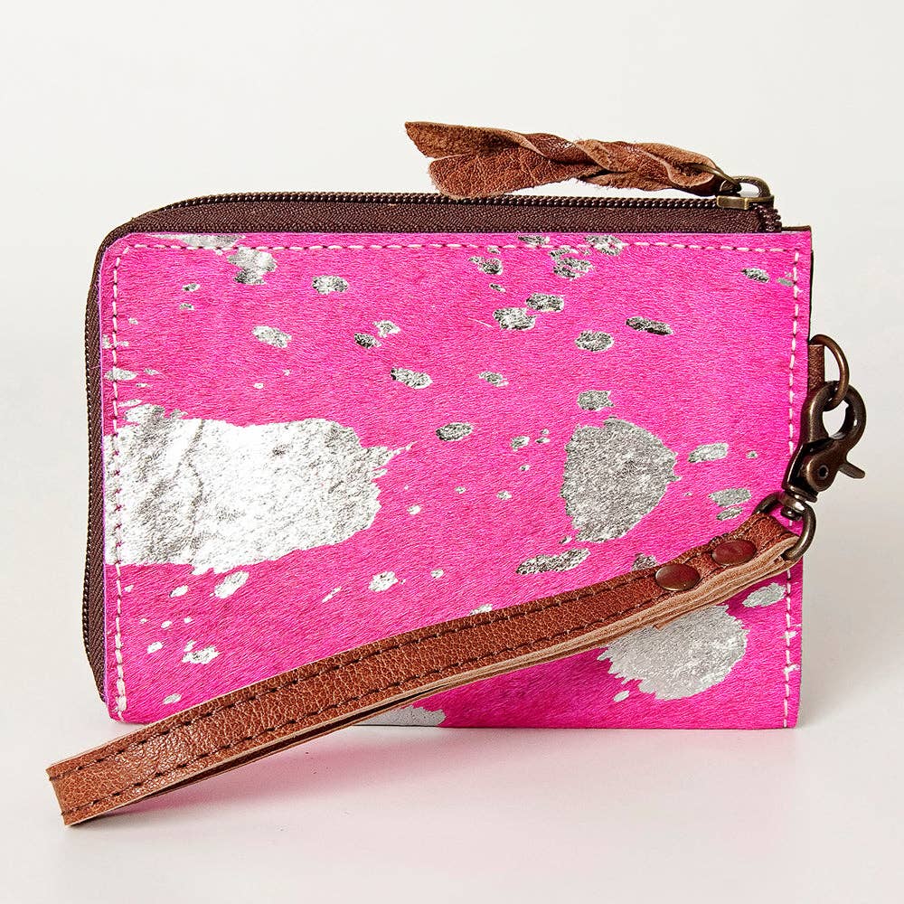 LC-ADBG821 Hair-On Cowhide Leather Coin Purse Western Mini Zip Wallet