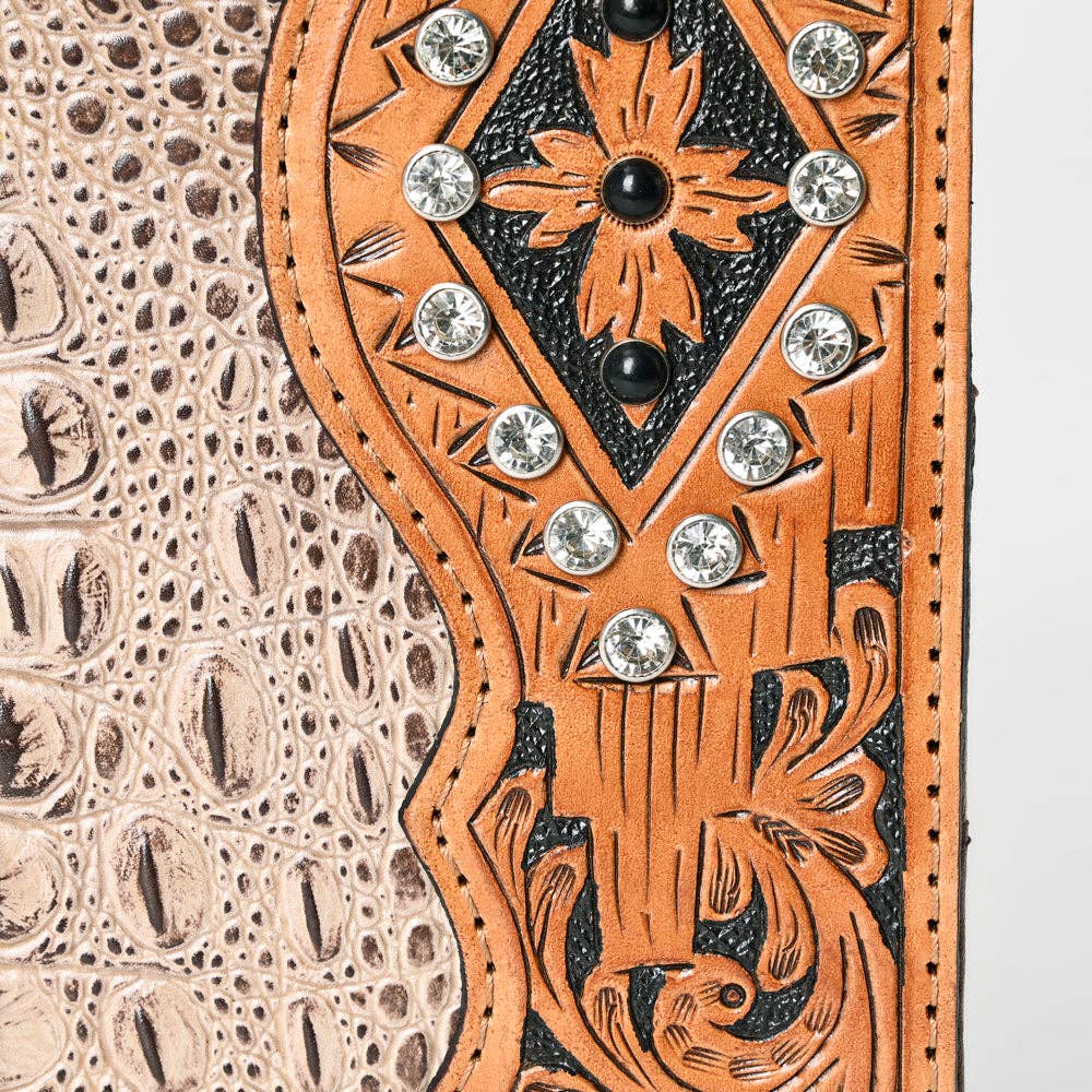 LC-ADBG1040 Crocodile Embossed Leather Portfolio with Hand Tooled Floral Accents-Eleanor Western Edition