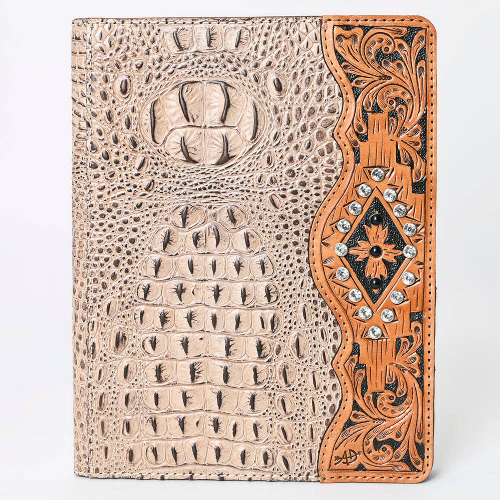 LC-ADBG1040 Crocodile Embossed Leather Portfolio with Hand Tooled Floral Accents-Eleanor Western Edition