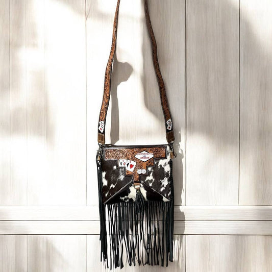 Cards  tooled & cowhide crossbody bag