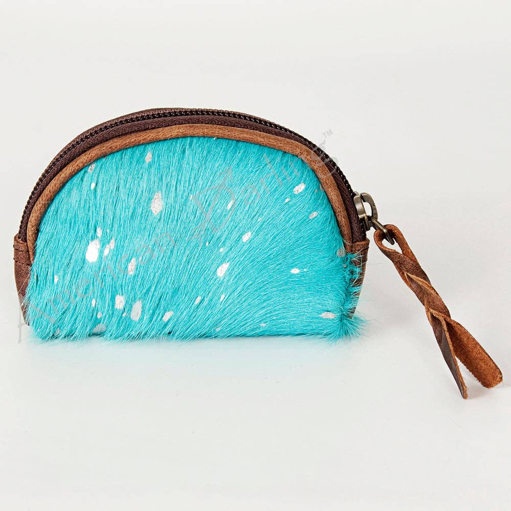LC-ADBG472 Hair-On Cowhide Leather Coin Purse Western Mini Zip Wallet