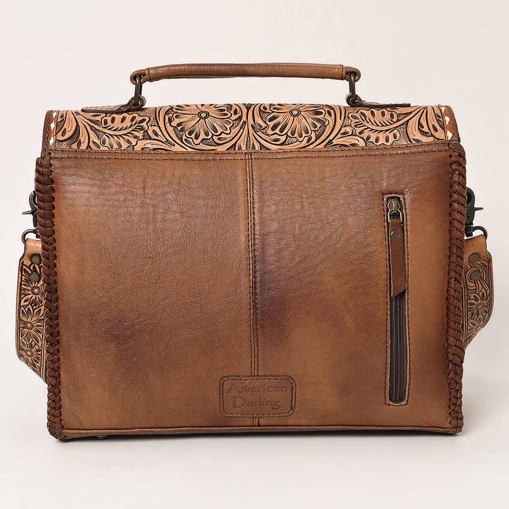 ADBG1210 Briefcase Genuine Western Leather with Floral Hand Tooled Women Bag