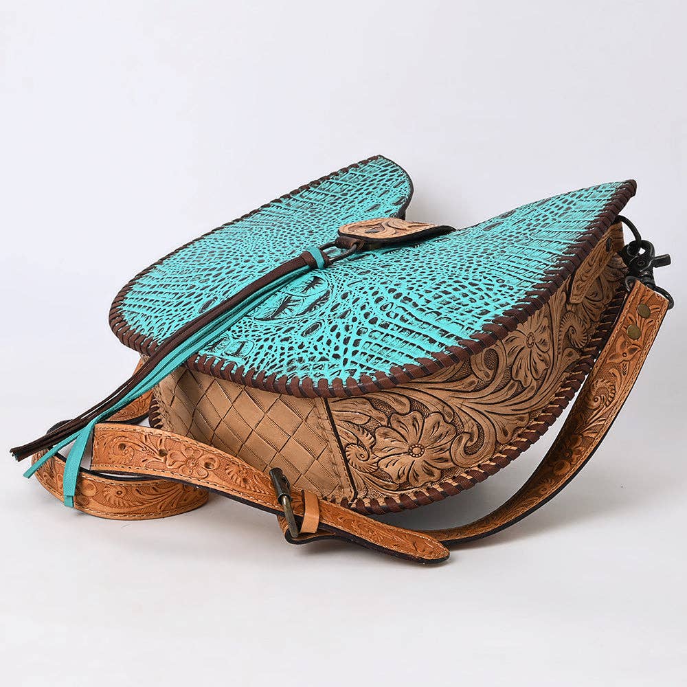 ADBG1039 Turquoise Croc Embossed Tooled Leather Hobo Bag-Western Crossbody
