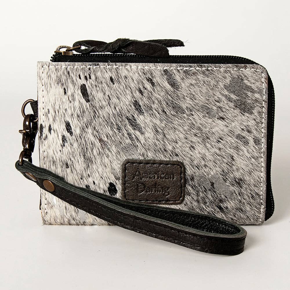 LC-ADBG821 Hair-On Cowhide Leather Coin Purse Western Mini Zip Wallet