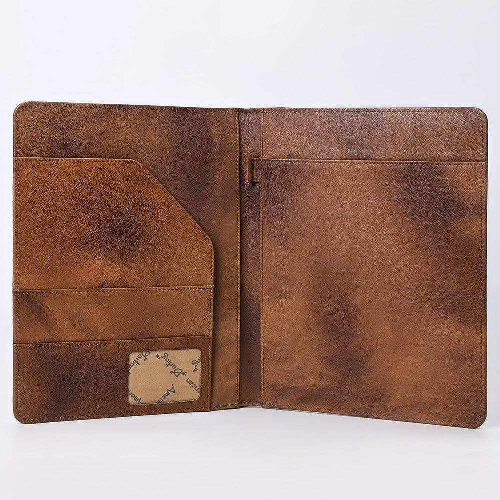 ADBG1087-Western Leather Bible Cover Hand Tooled Floral Design with Croc Print Portfolio Women Bag by American Darling