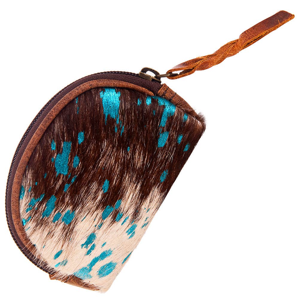 LC-ADBG472 Hair-On Cowhide Leather Coin Purse Western Mini Zip Wallet