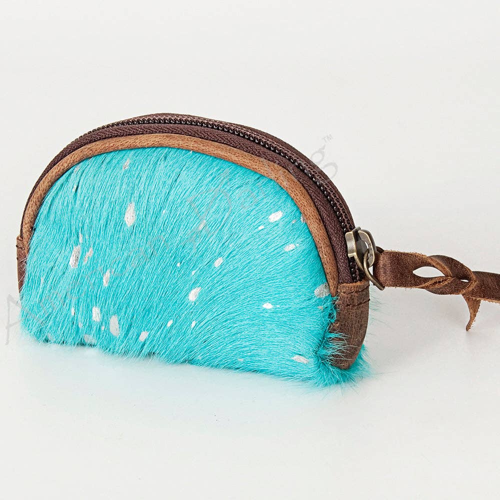LC-ADBG472 Hair-On Cowhide Leather Coin Purse Western Mini Zip Wallet