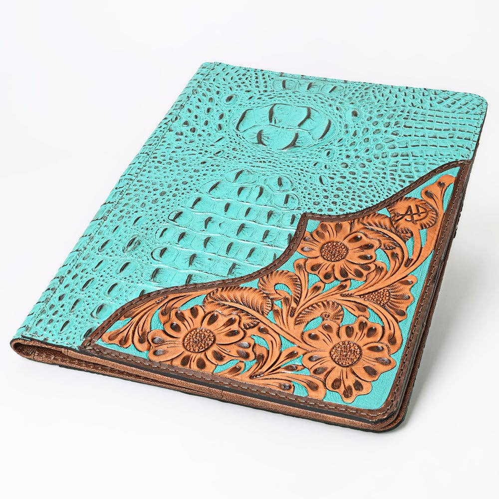 LC-ADBG1040 Crocodile Embossed Leather Portfolio with Hand Tooled Floral Accents-Eleanor Western Edition