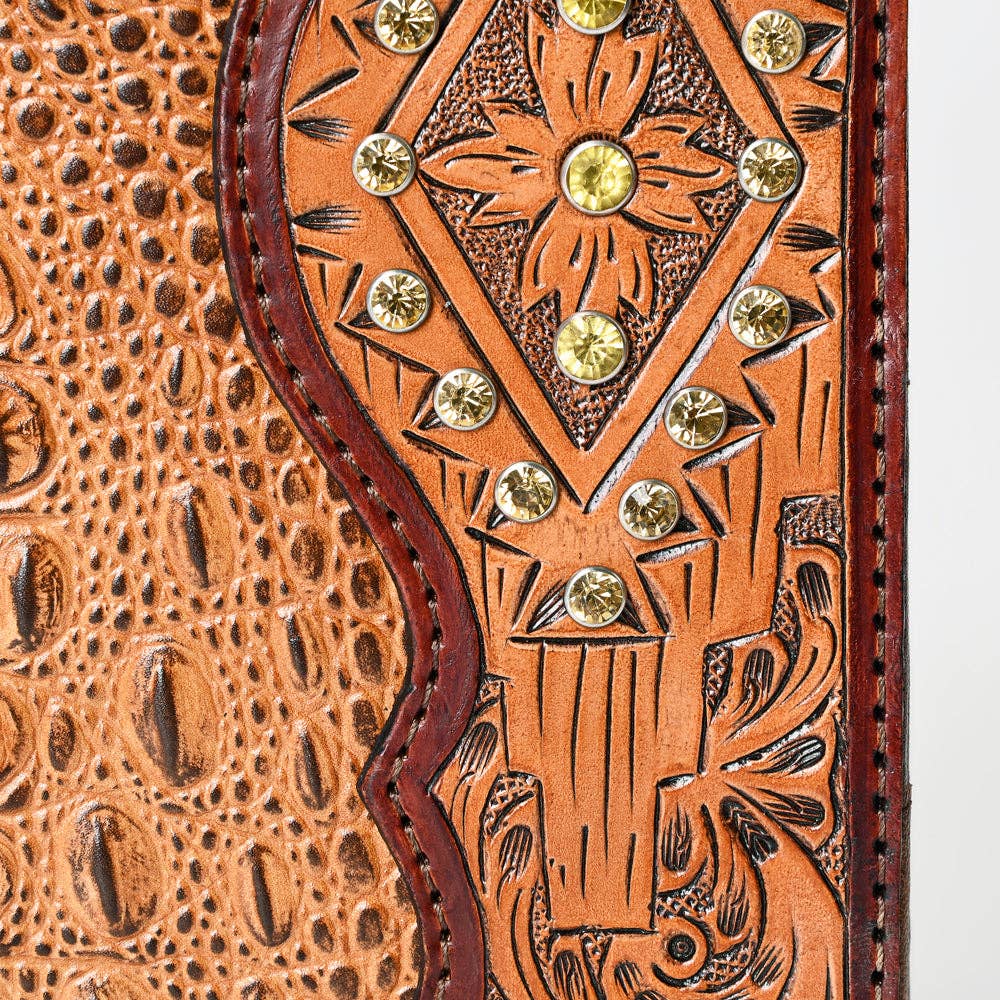 LC-ADBG1040 Crocodile Embossed Leather Portfolio with Hand Tooled Floral Accents-Eleanor Western Edition
