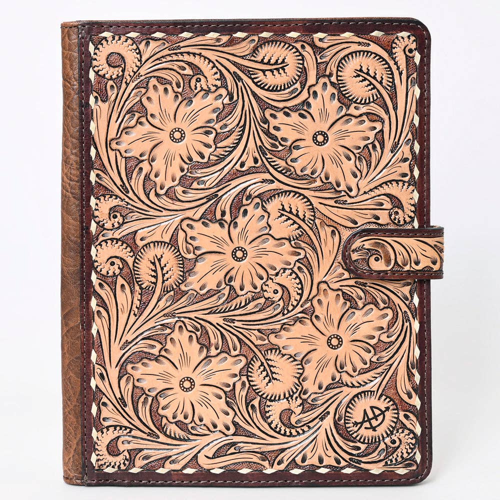 ADBG1170 Hand-Tooled Leather Folio Cover - American Darling Western Floral Organizer with Snap Closure