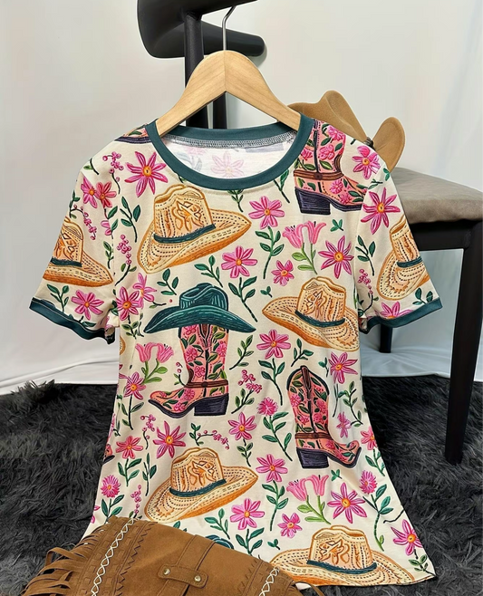 Hat & Boot Western Print Top