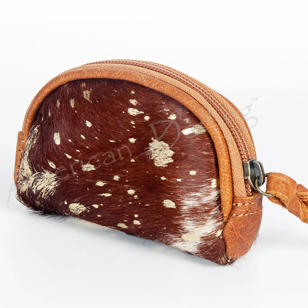 LC-ADBG472 Hair-On Cowhide Leather Coin Purse Western Mini Zip Wallet