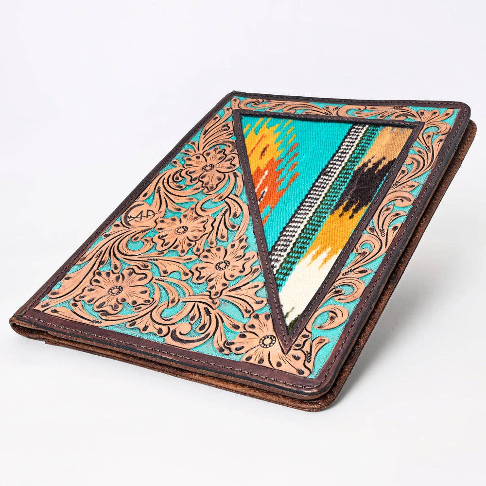 ADBG1160 Western Portfolio – Floral Hand Tooled Carving with Turquoise Saddle Blanket Accents