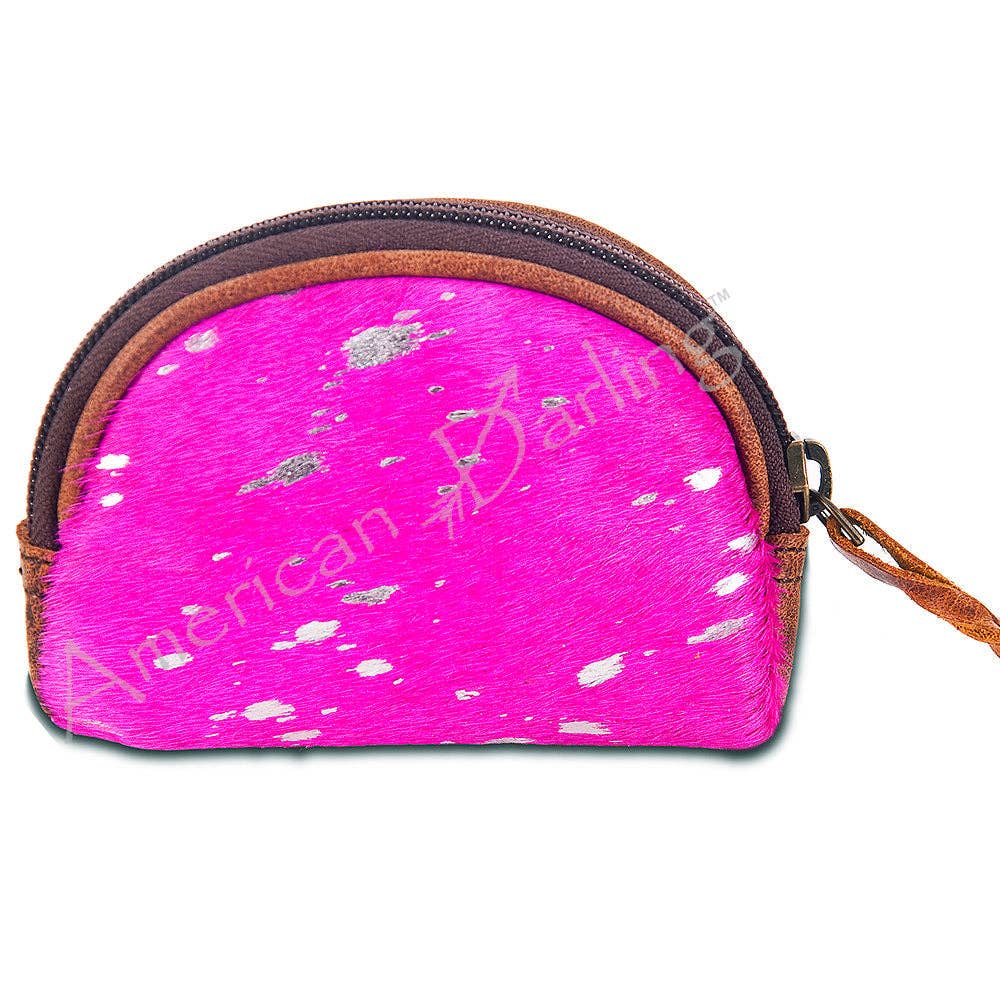 LC-ADBG472 Hair-On Cowhide Leather Coin Purse Western Mini Zip Wallet