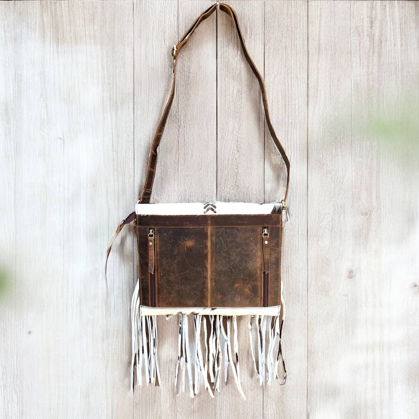 Cowhide & leather  fringe crossbody bag