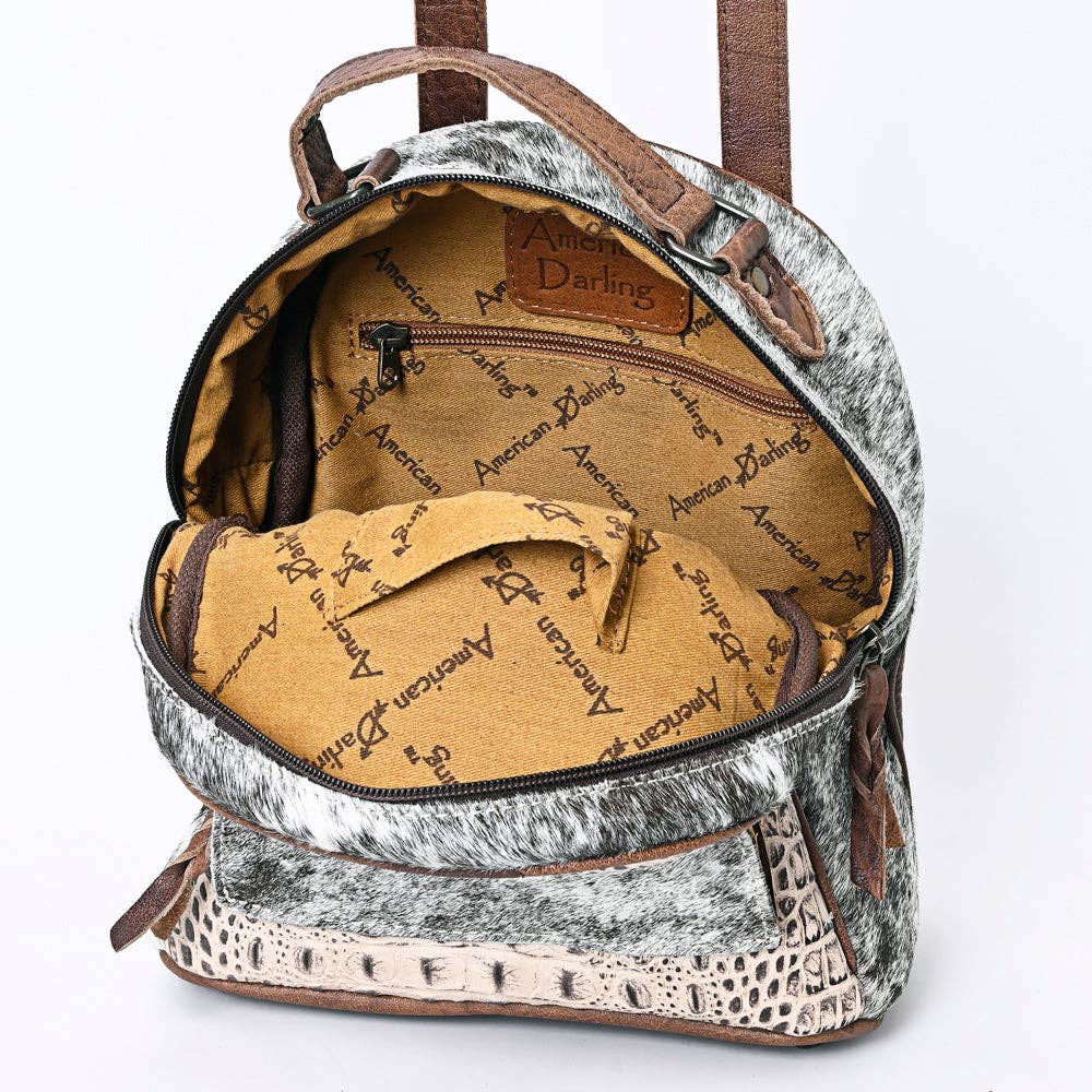 LC-ADBGS156AE Tan Croc Embossed Cowhide Leather Backpack - Western Cowgirl Mini Bag