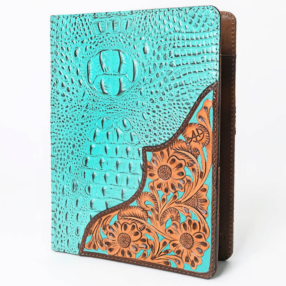 LC-ADBG1040 Crocodile Embossed Leather Portfolio with Hand Tooled Floral Accents-Eleanor Western Edition