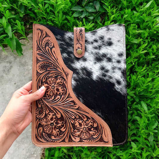 Tooled leather & cowhide iPad case