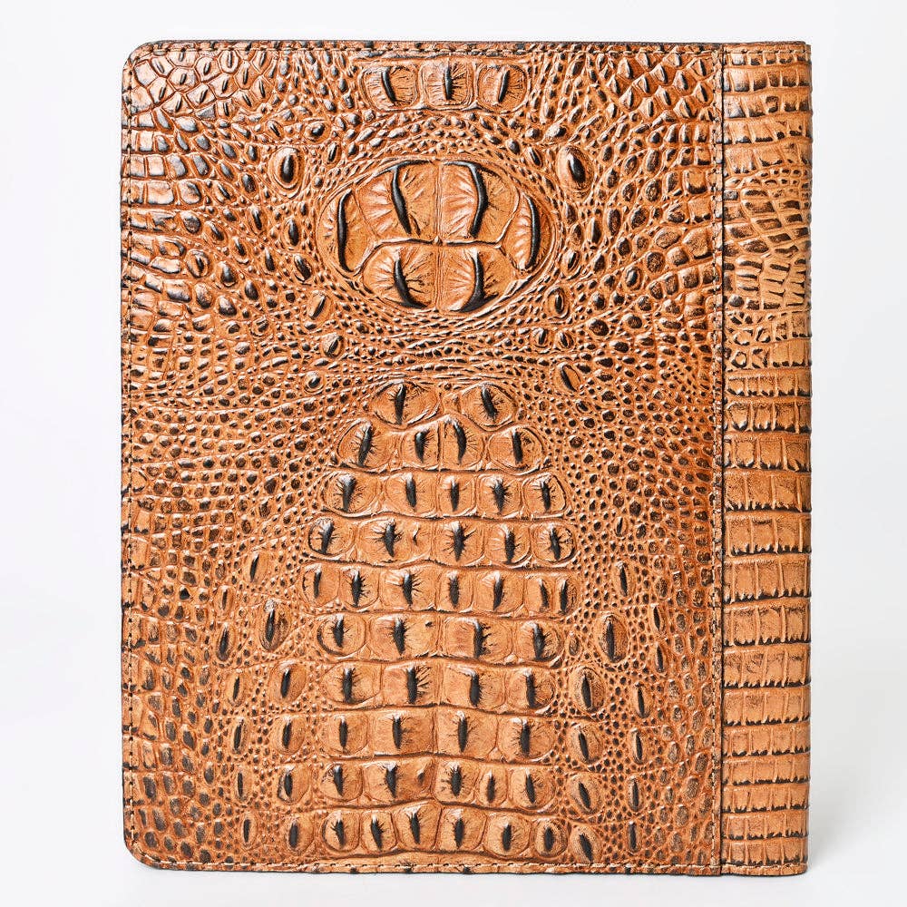 LC-ADBG1040 Crocodile Embossed Leather Portfolio with Hand Tooled Floral Accents-Eleanor Western Edition