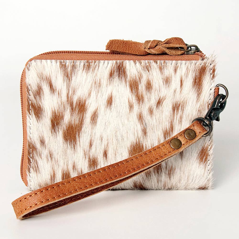 LC-ADBG821 Hair-On Cowhide Leather Coin Purse Western Mini Zip Wallet