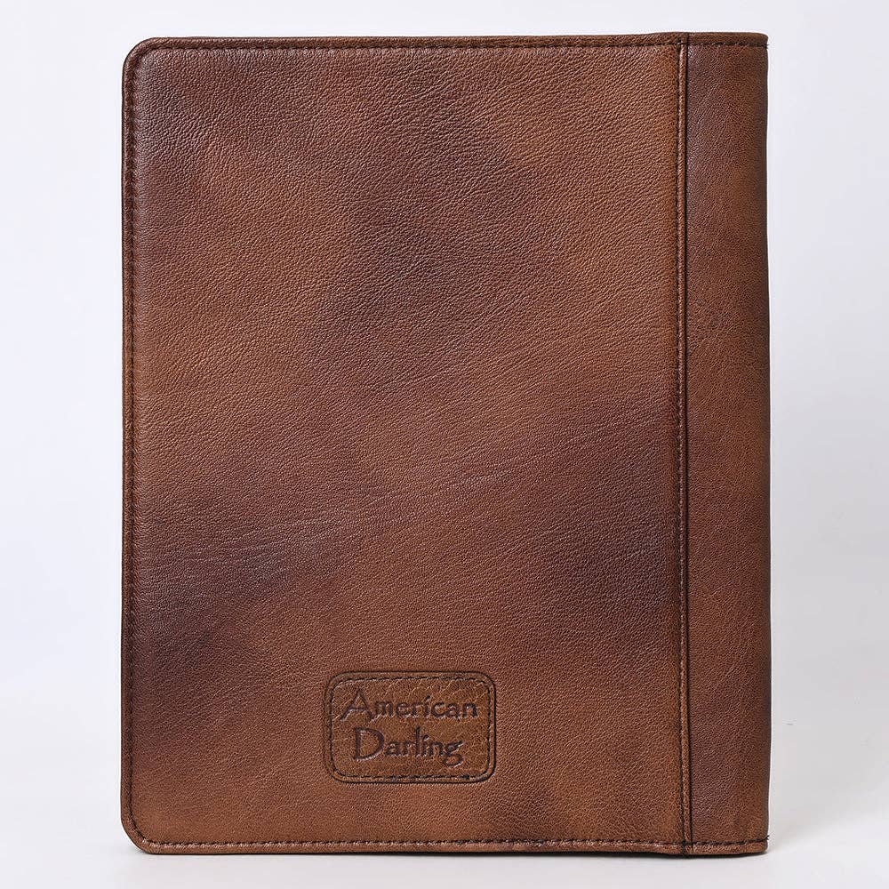 ADBG1087-Western Leather Bible Cover Hand Tooled Floral Design with Croc Print Portfolio Women Bag by American Darling