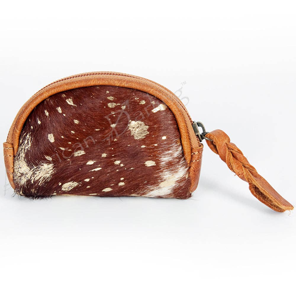 LC-ADBG472 Hair-On Cowhide Leather Coin Purse Western Mini Zip Wallet